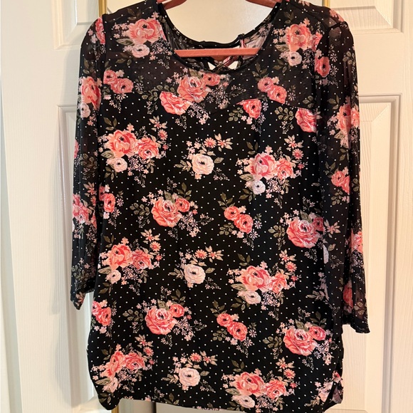 Vintage Floral Black and Pink Women's Top - Picture 1 of 5
